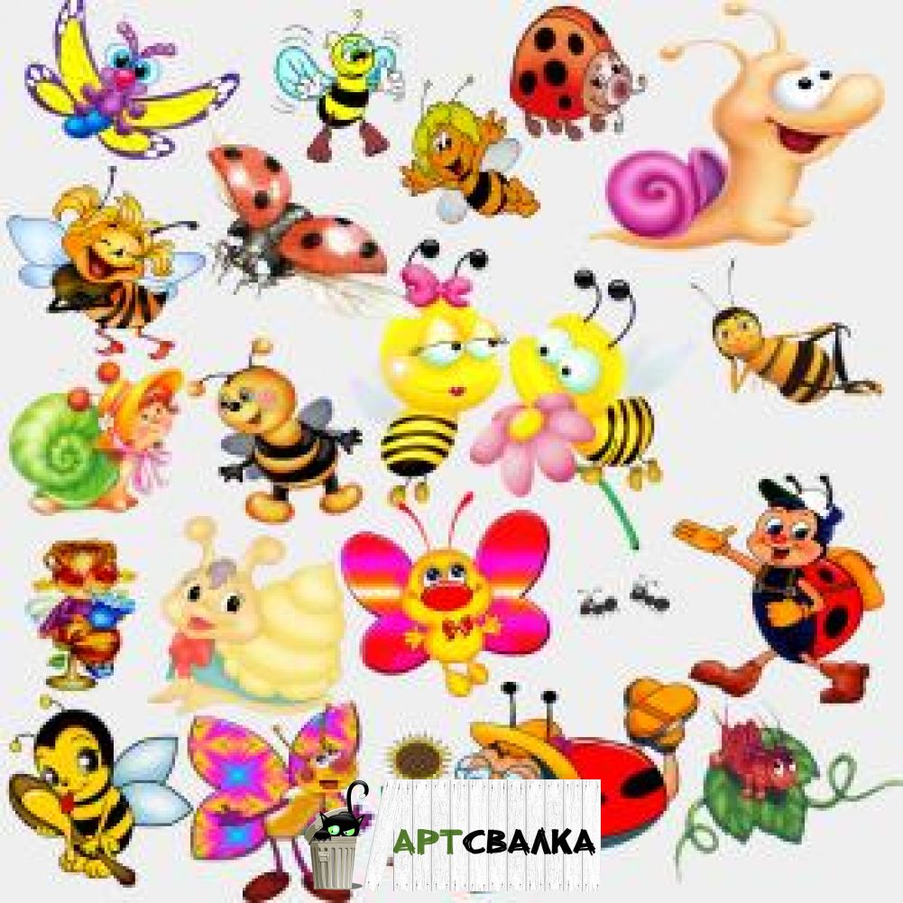 Пчелы и улитки из мультиков на прозрачном фоне | Bees and snails from the cartoons on a transparent background